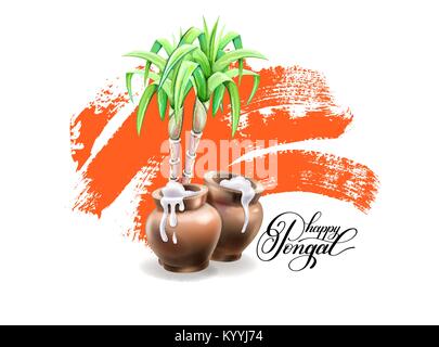 happy Pongal greeting card to indian winter holiday Stock Vector