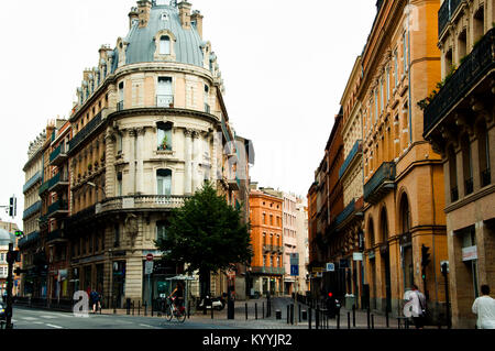 TOULOUSE, FRANCE - August 19, 2012: Commercial buildings on forked road 'Rue de Metz' & 'Rue des Marchands' Stock Photo