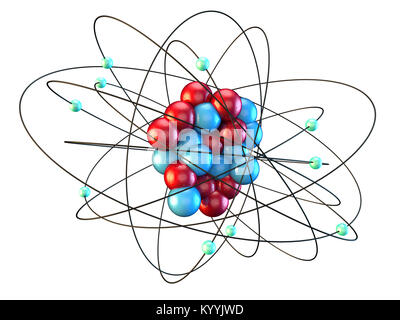 Neon atom showing ten electrons orbiting ten protons and ten neutrons Stock Photo