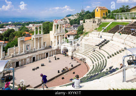 The Roman Theatre, an amphitheatre now used for concerts, Old Town, Plovdiv, Bulgaria, Europe Stock Photo