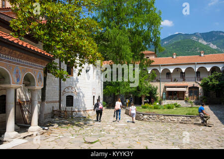 Tourists at the Bachkovo Monastery, Bulgaria, Europe Stock Photo