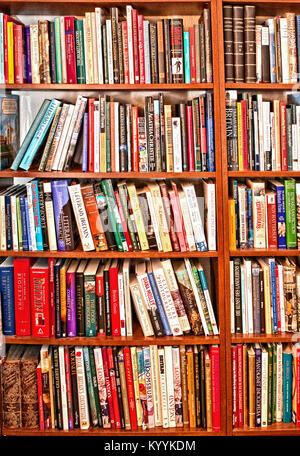 Books in a row on shelves; Bücher aufgereiht in einem Regal Stock Photo