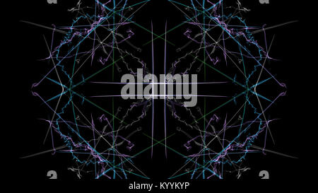 Abstract artwork. Colorful lines with particles on black background. Silk symmetry series. Stock Photo