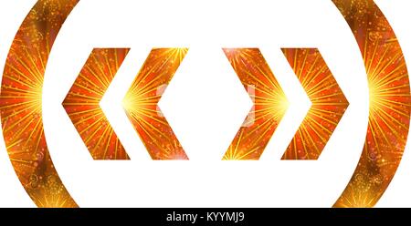 Set of mathematical and punctuation signs open brackets, closed brackets, open quote, unquote, stylized gold and orange holiday firework with stars an Stock Vector