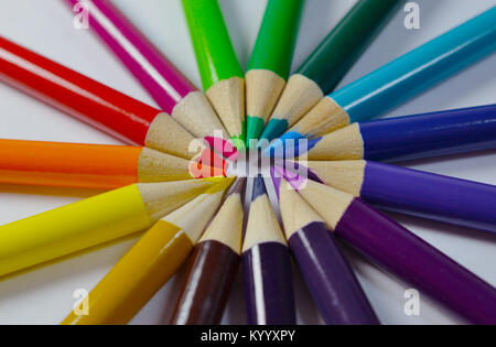 Colored Pencils arranged in a circle Stock Photo