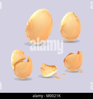 Cracked open eggshell. Easter 3d realistic icons set isolated on white background vector illustration Stock Vector
