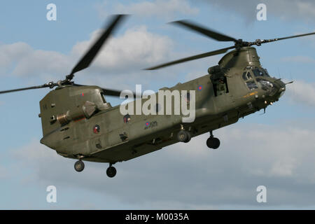 Royal Air Force display Chinook HC2 performing at a airshow at RAF Waddington. Stock Photo