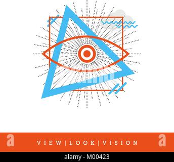 All-seeing Eye, View - Look - Vision Flat Style and Thin Line Icon, Vector Illustration Stock Vector