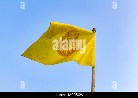 Yellow flag of Chakri dynasty and blue sky Stock Photo