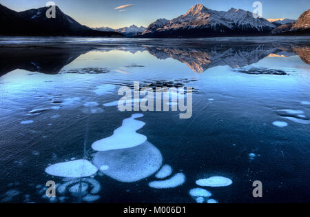 Abraham Lake in Winter gas bubbles Alberta Rocky Mountains Stock Photo