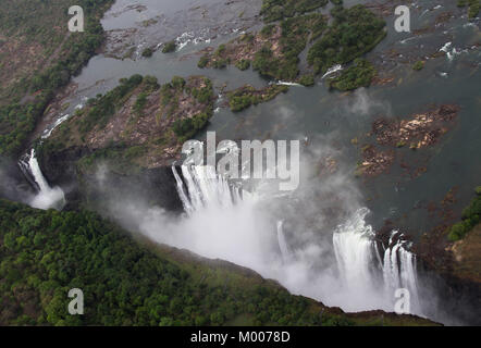 Devil's Cataract and Main Falls with Cataract Island, Mosi-Oa-Tunya, Victoria Falls, Zimbabwe. Stock Photo