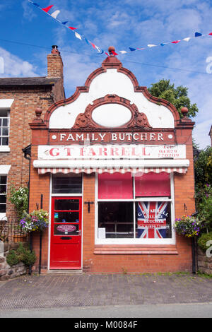 An old butchers shop in Tattenhall, Cheshire, UK. Stock Photo