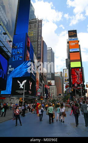 The Two Times Square Building and the Times Square Pedestrian Plaza, Times Square, Manhattan, New York City, New York State, USA. Stock Photo