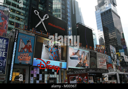 Bertelsmann Building and theatres, Times Square, Manhattan, New York City, New York State, USA. Stock Photo