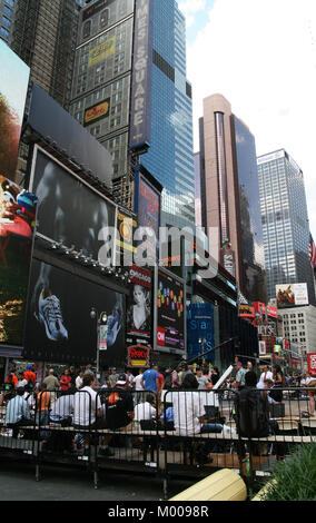 Z100 New York's # 1 Radio Station on a Times Square Block banner and advertisement billboards near the 2 Times Square, New York City, New York State,  Stock Photo