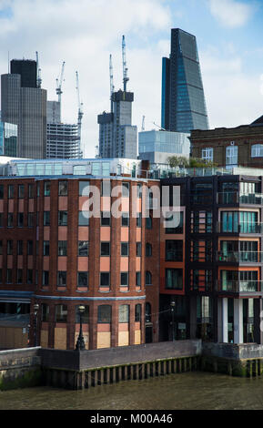 New and modern apartment buildings along bank of the river Thames in the City of London, 2017 Stock Photo