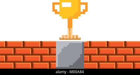 pixel trophy prize game brick wall Stock Vector