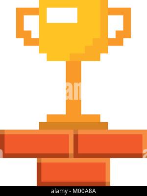 pixel trophy prize game brick wall Stock Vector