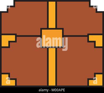 pixelated video game treasure chest fortune Stock Vector