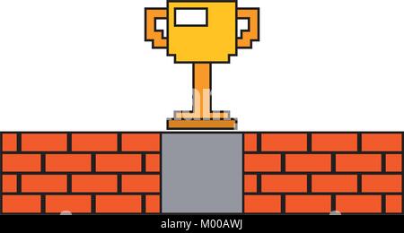 pixel trophy prize game brick wall Stock Vector