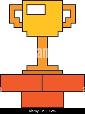 pixel trophy prize game brick wall Stock Vector