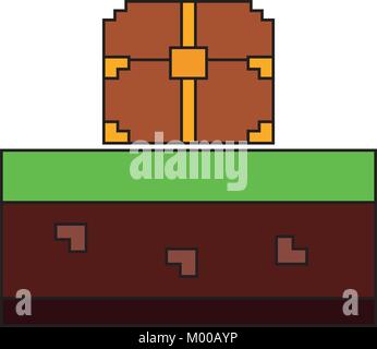 pixelated video game treasure chest Stock Vector