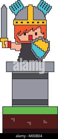 pixel character knight with sword and shield video game Stock Vector