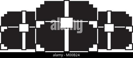 three wooden pixelated chest treasure game Stock Vector