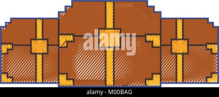 three wooden pixelated chest treasure game Stock Vector