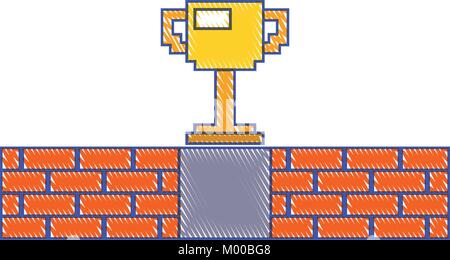 pixel trophy prize game brick wall Stock Vector