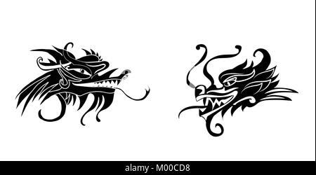 Evil dragon head. Artwork inspired with traditional Chinese and Japanese dragon arts. Stock Vector