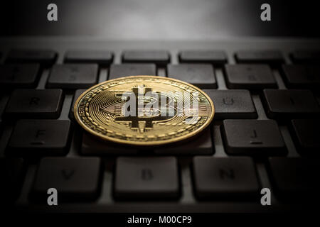 Crypto currency bitcoins with real money. Stock Photo