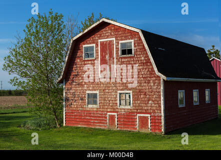 Little red barn in rural North America. Stock Photo