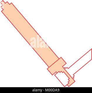pixelated hand holding sword weapon video game Stock Vector