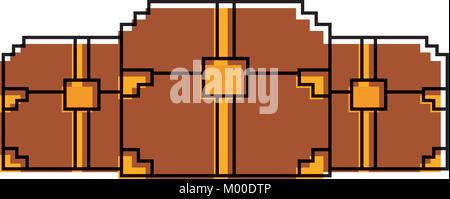 three wooden pixelated chest treasure game Stock Vector