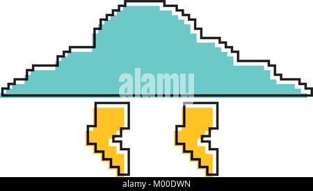 pixelated cloud and thunderbolt weather storm Stock Vector