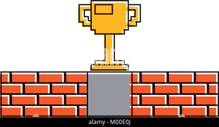 pixel trophy prize game brick wall Stock Vector