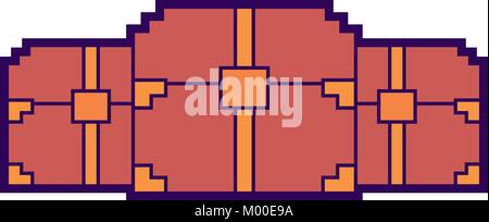 three wooden pixelated chest treasure game Stock Vector