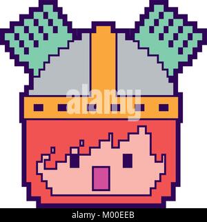 pixel character face knight with helmet game Stock Vector