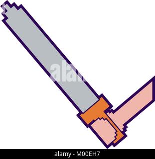 pixelated hand holding sword weapon video game Stock Vector