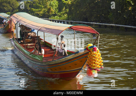 Tourist boat on the canal, Taling Chan floating market, Bangkok, Thailand Stock Photo