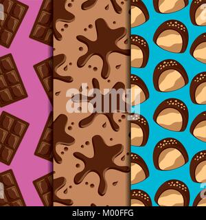 sweets dessert food chocolate bars and splash drips candies vertical banners Stock Vector