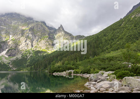Morskie Oko lake in Polish Tatra mountains on cloudy day in summer Stock Photo