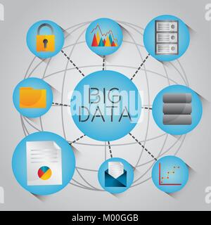 big data globe analytic technology network icons Stock Vector