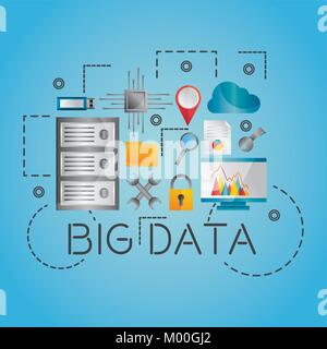 data analysis database network technology settings icons set Stock Vector