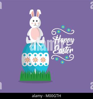 happy easter rabbit sitting on big egg Stock Vector