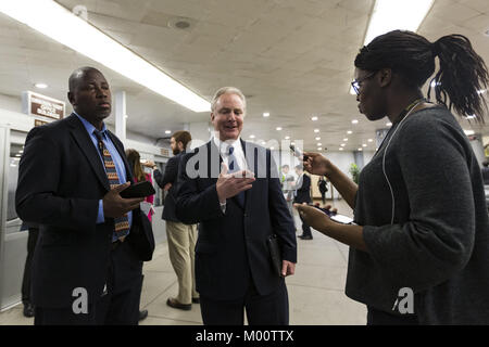 Washington, District Of Columbia, USA. 17th Jan, 2018. United States Senator CHRIS VAN HOLLEN, Democrat of Maryland, speaks with reporters in the Senate Subway at the United States Capitol Building in Washington, DC on January 17th, 2018. Credit: Alex Edelman/ZUMA Wire/Alamy Live News Stock Photo