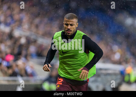 Barcelona, Spain. 17th Jan, 2018. FC Barcelona midfielder Rafinha (12) during the match between RCD Espanyol v FC Barcelona, for the round of 8(1st leg) of the King's cup, played at RCDE Stadium on 17th January 2018 in Barcelona, Spain. Credit: Gtres Información más Comuniación on line, S.L./Alamy Live News Stock Photo