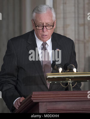 January 17, 2018 - Washington, District of Columbia, United States of America - United States House Minority Whip Steny Hoyer (Democrat of Maryland) makes remarks at a Congressional Gold Medal ceremony honoring former US Senator Bob Dole (Republican of Kansas) that was also attended by US President Donald J. Trump in the Rotunda of the US Capitol on Wednesday, January 17, 2017. Congress commissioned gold medals as its highest expression of national appreciation for distinguished achievements and contributions. Dole served in Congress from 1961 through 1996, was the Senate GOP leader from 198 Stock Photo