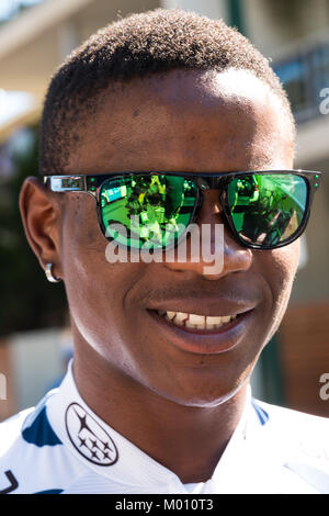 Glenelg, South Australia, Australia. 18th Jan, 2018. Nicolas Dlamini, King of the Mountain leader at the start of Stage 3, Glenelg to Victor Harbor, of the Tour Down Under, Australia on the 18 of January 2018 Credit: Gary Francis/ZUMA Wire/Alamy Live News Stock Photo